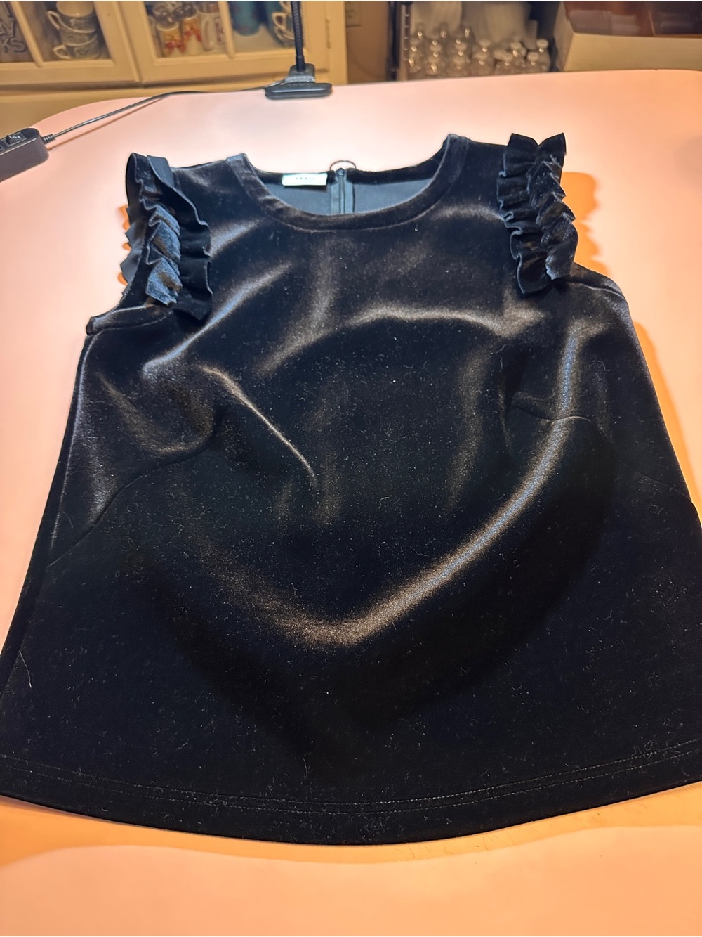 Akris Punto Black Velvet Ruffle Shoulder Sleeveless Top